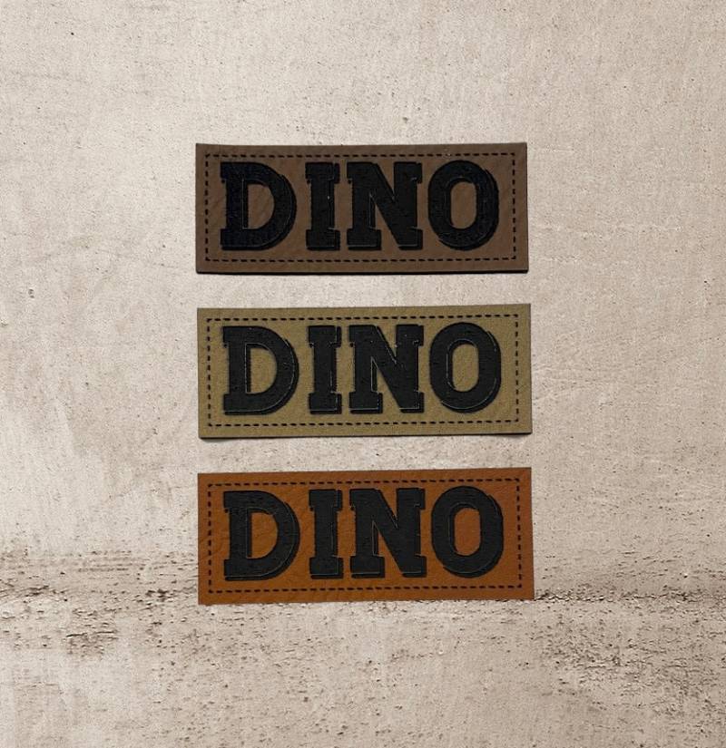 Kunstleder Label | 2x5 cm Dino Patch Aufnäher Patches Etiketten Verschiedene Farben Kunstleder Label | 2x5 cm Dino Patch Aufnäher Patches Etiketten Verschiedene Farben von Stoeffchendealer