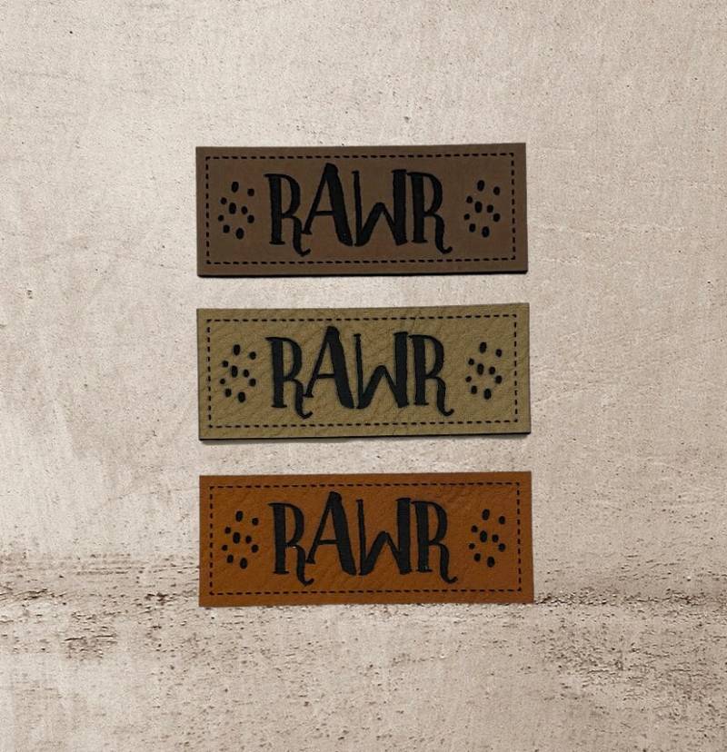 Kunstleder Label | 2x5 cm Rawr Patch Aufnäher Patches Etiketten Verschiedene Farben von Stoeffchendealer