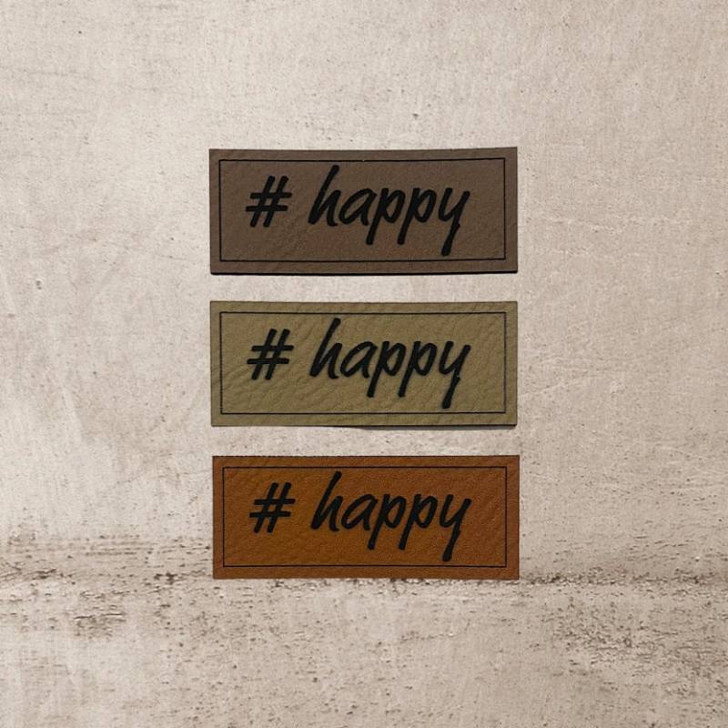 Kunstleder Label | 2x5 cm #happy #1 Patch Aufnäher Patches Etiketten Verschiedene Farben von Stoeffchendealer