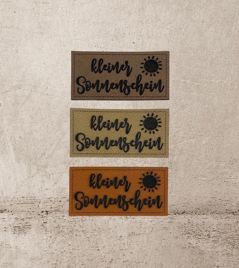 Kunstleder Label | 3x6 cm Kleiner Sonnenschein Patch Aufnäher Patches Etiketten Verschiedene Farben von Stoeffchendealer