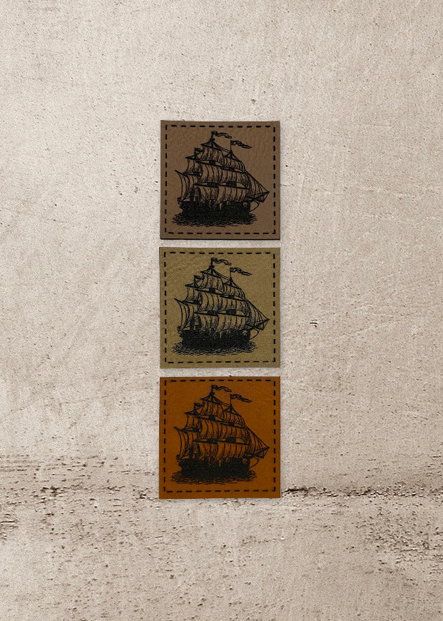 Kunstleder Label | 4x4cm| Schiff Patch Aufnäher Patches Etiketten Verschiedene Farben von Stoeffchendealer