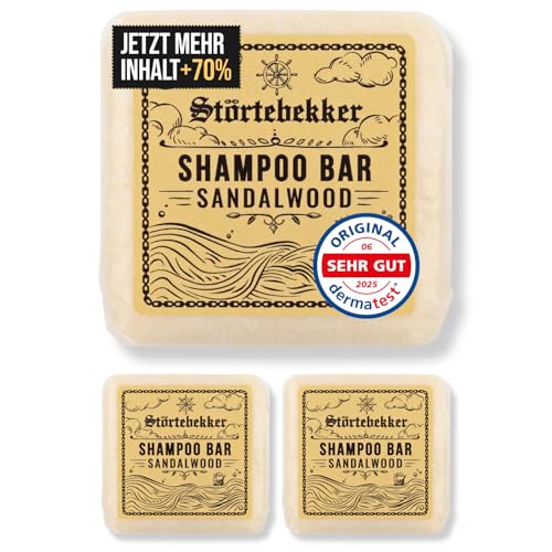 Störtebekker® Premium Shampoo Bar Sandelholz 3x - Festes Shampoo Herren & Damen - 3in1 Duschseife Männer für Haare, Kopfhaut & Bart - Feuchtigkeitsshampoo - vegan, handgefertigt - 3x 100g von Störtebekker Shaving Accessories