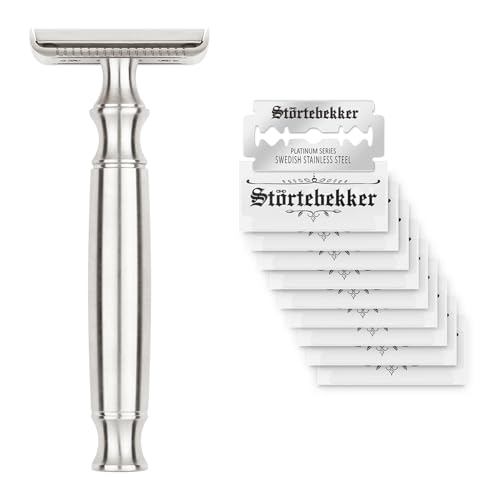 NEU: Störtebekker® Premium Rasierhobel Herren Rostock | Hochwertiger Nassrasierer aus Edelstahl | 163 g extra schwer für bessere Handhabung | inkl. 10 Rasierklingen aus Edelstahl | Safety Razor von Störtebekker Shaving Accessories