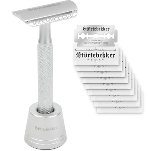 Störtebekker® Premium Rasierhobel 'Oslo' im Set mit Störtebekker Premium Rasierständer 'Oslo' in Silber - Edle matte Optik, rutschfester Griff, massiver Stand - Rasierset Herren - Geschenkidee von Störtebekker Shaving Accessories