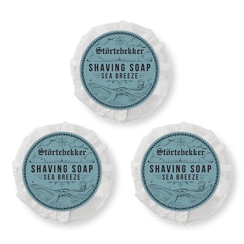 Störtebekker® Premium Rasierseife Sea Breeze 70g x 3 - Handgefertigte Seife für ergiebigen Rasierschaum - Perfekt für die Rasur mit Rasierhobel & Rasiermesser - Vegane Rasierseife Damen & Herren von Störtebekker Shaving Accessories