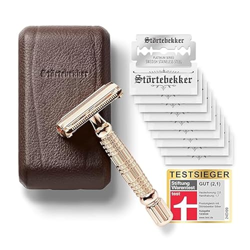 Störtebekker® Premium Rasierhobel Herren Hamburg - Rasierset mit 10 Rasierklingen & Leder-Etui - Nassrasierer Herren inkl. Reise-Etui mit Spiegel - *TESTSIEGER* Stiftung Warentest (12/2024) von Störtebekker Shaving Accessories