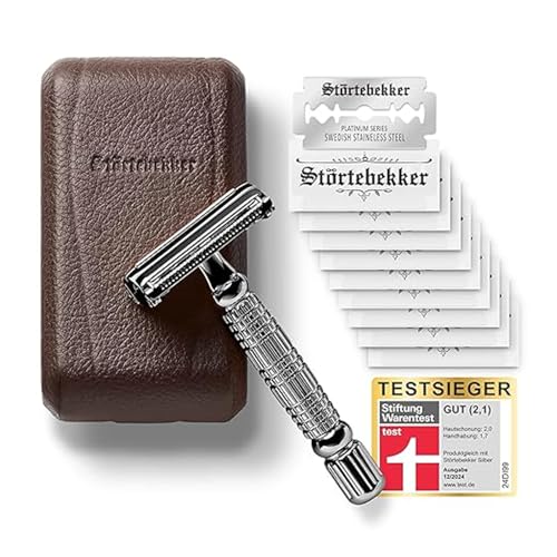 Störtebekker® Premium Rasierhobel Herren Hamburg - Rasierset mit 10 Rasierklingen & Leder-Etui - Nassrasierer Herren inkl. Reise-Etui mit Spiegel - *TESTSIEGER* Stiftung Warentest (12/2024) von Störtebekker Shaving Accessories