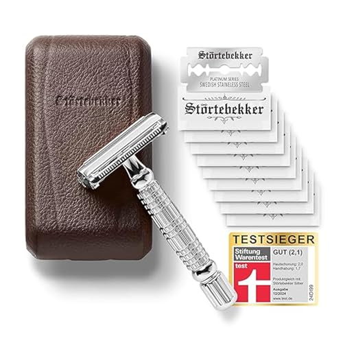Störtebekker® Premium Rasierhobel Herren Hamburg - Rasierset mit 10 Rasierklingen & Leder-Etui - Nassrasierer Herren inkl. Reise-Etui mit Spiegel - *TESTSIEGER* Stiftung Warentest (12/2024) von Störtebekker Shaving Accessories