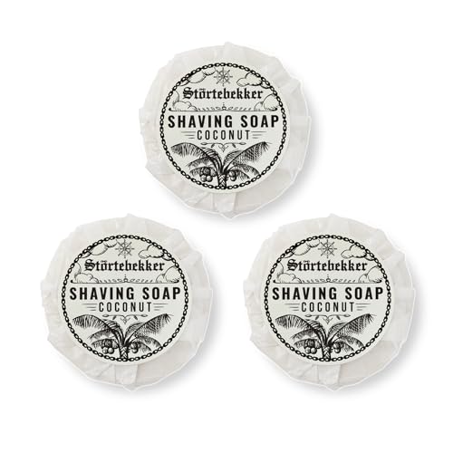 Störtebekker® Premium Rasierseife Kokos 70g x 3 - Handgefertigte Seife für ergiebigen Rasierschaum - Perfekt für die Rasur mit Rasierhobel & Rasiermesser - Vegane Rasierseife Damen & Herren von Störtebekker Shaving Accessories