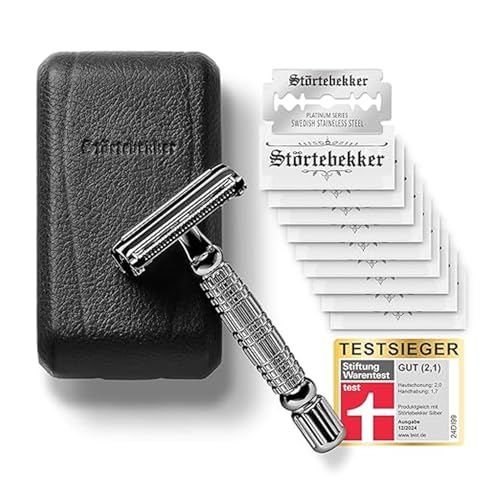 Störtebekker® Premium Rasierhobel Herren Hamburg - Rasierset mit 10 Rasierklingen & Leder-Etui - Nassrasierer Herren inkl. Reise-Etui mit Spiegel - *TESTSIEGER* Stiftung Warentest (12/2024) von Störtebekker Shaving Accessories