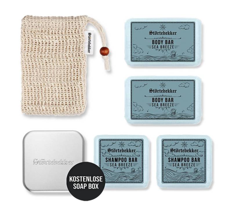 Störtebekker Feste Duschseife - Duschset mit Shampoos, Body Bars, Sisal Bag und Soap Box, vegan, plastikfrei, natürliche Inhaltsstoffe von Störtebekker
