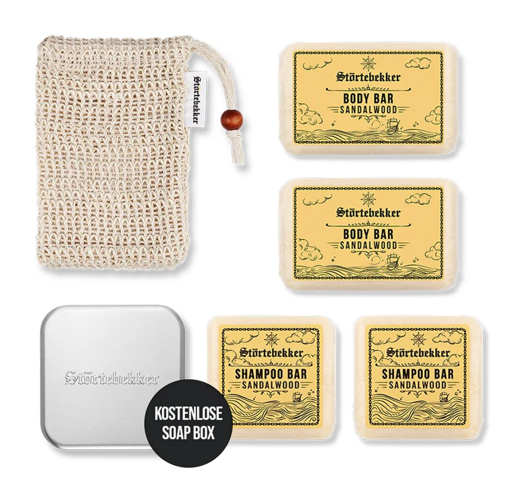 Störtebekker Feste Duschseife - Duschset mit Shampoos, Body Bars, Sisal Bag und Soap Box, vegan, plastikfrei, natürliche Inhaltsstoffe von Störtebekker
