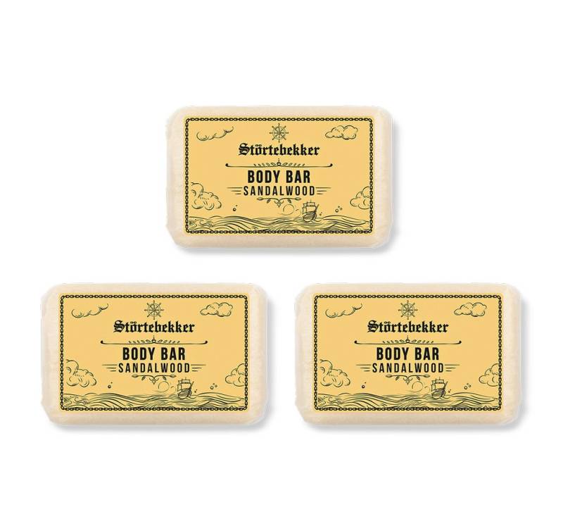 Störtebekker Feste Duschseife - Sandelholz - natürliche Reinigung, plastikfrei, vegan (120g), 3-tlg., natürliche Reinigung, kein Spannungsgefühl, markanter Duft von Störtebekker