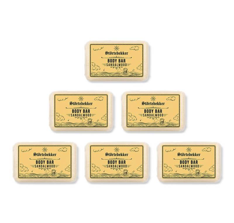 Störtebekker Feste Duschseife - Sandelholz - natürliche Reinigung, plastikfrei, vegan (120g), 6-tlg., natürliche Reinigung, kein Spannungsgefühl, markanter Duft von Störtebekker