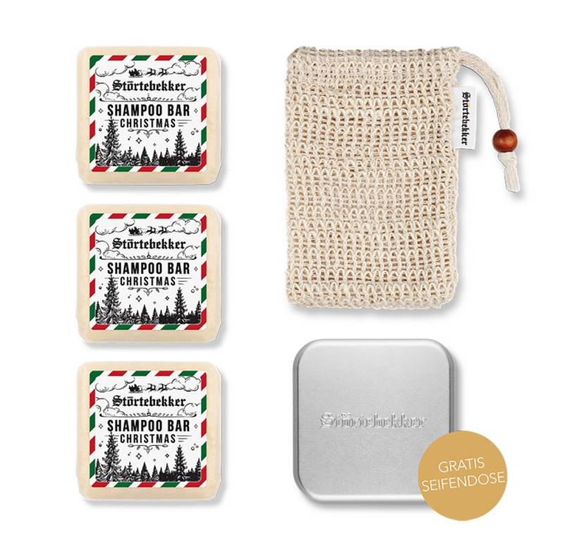 Störtebekker Festes Haarshampoo Duschset - 3x Shampoo, Soap Bag und GRATIS Seifendose, Veganes Shampoo, praktische Aufbewahrung, handgefertigt in Holland von Störtebekker