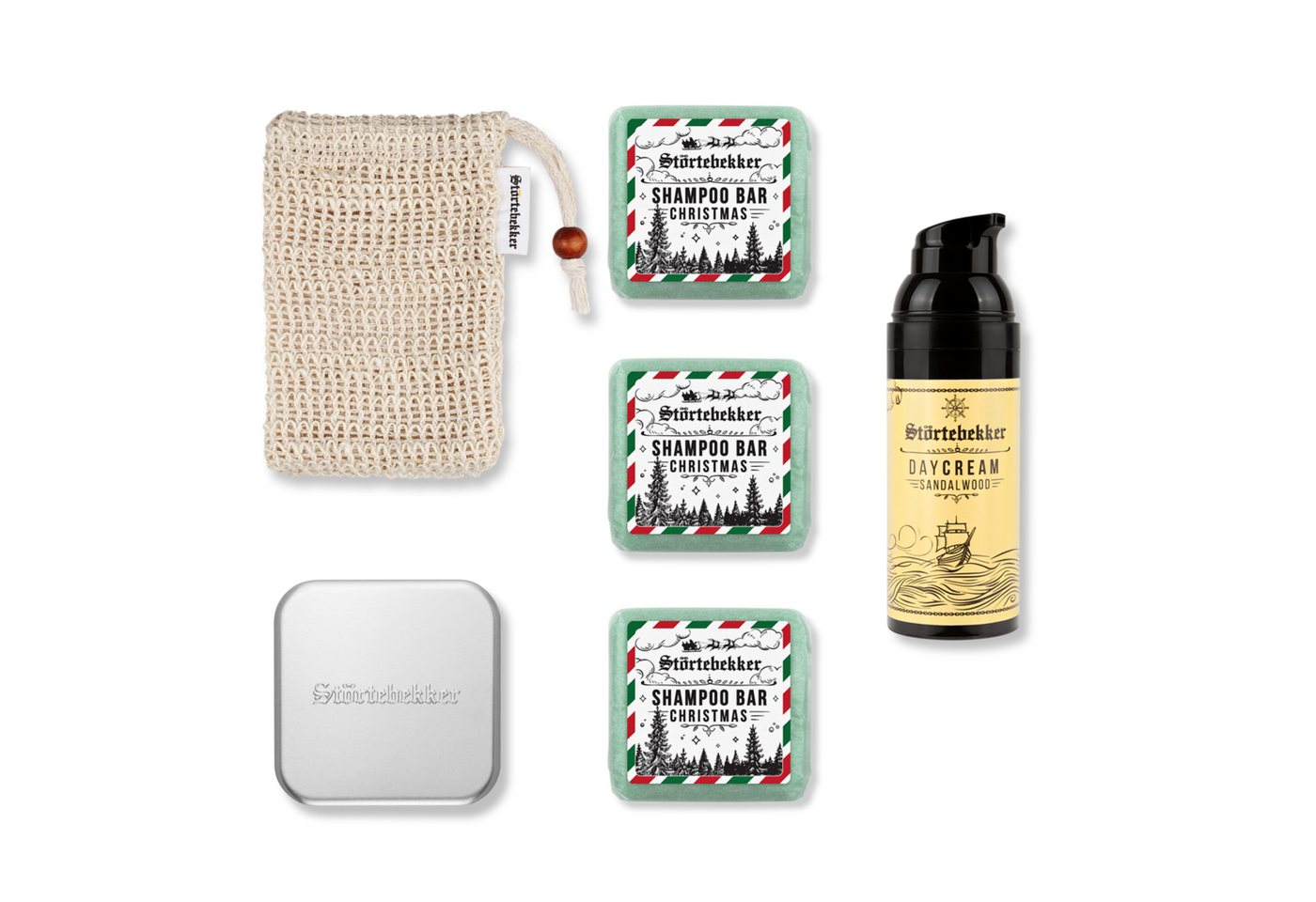 Störtebekker Festes Haarshampoo x 3 - Dusch Routine Set inkl. Tagescreme, Soap Box und Soap Bag, Spar-Set, Alles für die Dusch Routine, Sanfte Pflege für Haare & Haut - Spendet Feuchtigkeit von Störtebekker