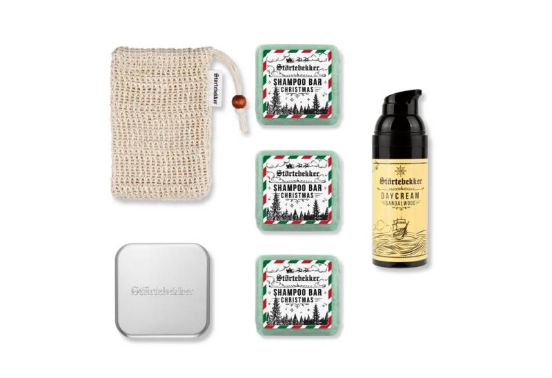 Störtebekker Festes Haarshampoo x 3 - Dusch Routine Set inkl. Tagescreme, Soap Box und Soap Bag, Spar-Set, Alles für die Dusch Routine, Sanfte Pflege für Haare & Haut - Spendet Feuchtigkeit von Störtebekker