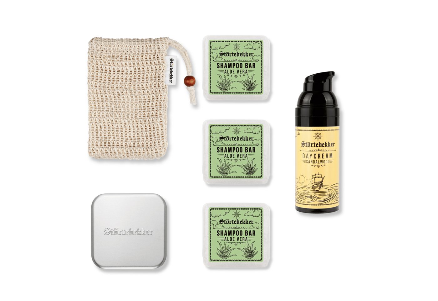 Störtebekker Festes Haarshampoo x 3 - Dusch Routine Set inkl. Tagescreme, Soap Box und Soap Bag, Spar-Set, Alles für die Dusch Routine, Sanfte Pflege für Haare & Haut - Spendet Feuchtigkeit von Störtebekker