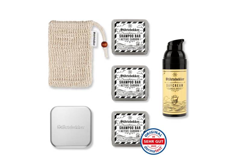Störtebekker Festes Haarshampoo x 3 - Dusch Routine Set inkl. Tagescreme, Soap Box und Soap Bag, Spar-Set, Alles für die Dusch Routine, Sanfte Pflege für Haare & Haut - Spendet Feuchtigkeit von Störtebekker