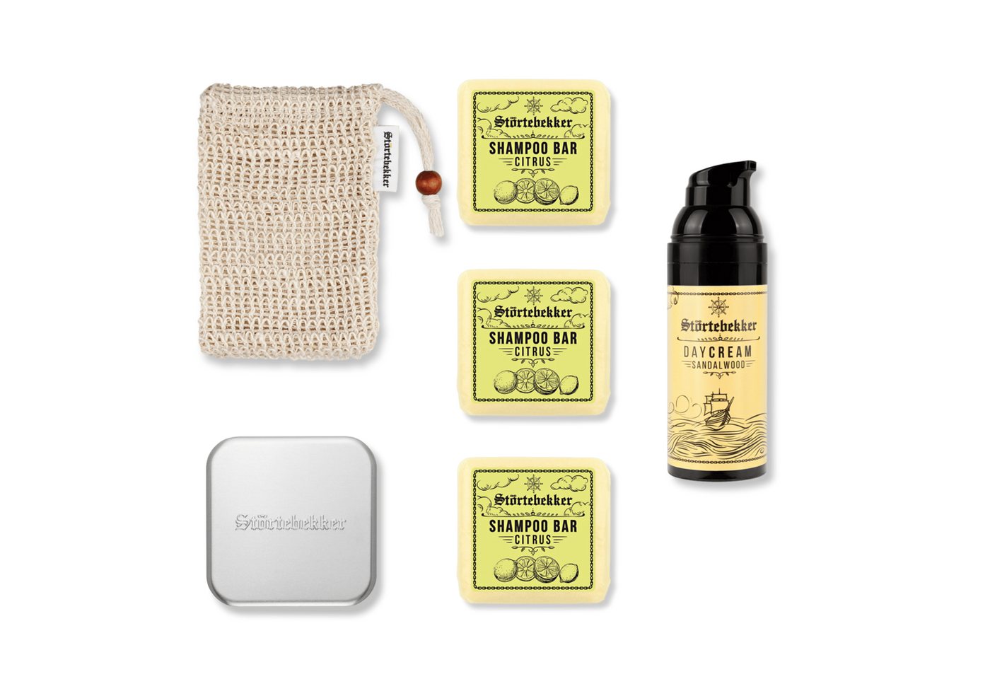 Störtebekker Festes Haarshampoo x 3 - Dusch Routine Set inkl. Tagescreme, Soap Box und Soap Bag, Spar-Set, Alles für die Dusch Routine, Sanfte Pflege für Haare & Haut - Spendet Feuchtigkeit von Störtebekker