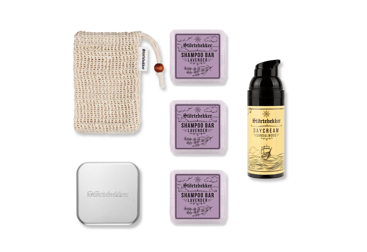 Störtebekker Festes Haarshampoo x 3 - Dusch Routine Set inkl. Tagescreme, Soap Box und Soap Bag, Spar-Set, Alles für die Dusch Routine, Sanfte Pflege für Haare & Haut - Spendet Feuchtigkeit von Störtebekker