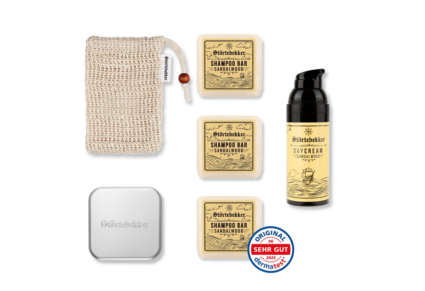 Störtebekker Festes Haarshampoo x 3 - Dusch Routine Set inkl. Tagescreme, Soap Box und Soap Bag, Spar-Set, Alles für die Dusch Routine, Sanfte Pflege für Haare & Haut - Spendet Feuchtigkeit von Störtebekker