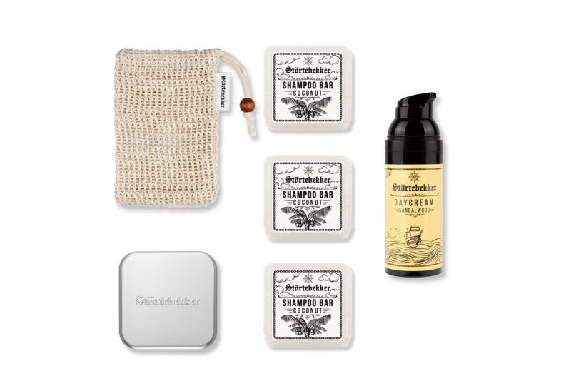 Störtebekker Festes Haarshampoo x 3 - Dusch Routine Set inkl. Tagescreme, Soap Box und Soap Bag, Spar-Set, Alles für die Dusch Routine, Sanfte Pflege für Haare & Haut - Spendet Feuchtigkeit von Störtebekker