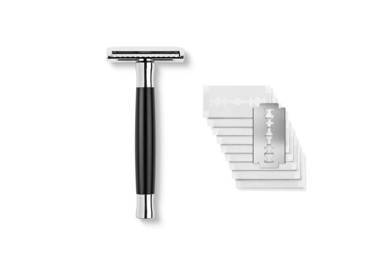 Störtebekker Rasierhobel 'Solingen' - Schwarzer, ergonomischer Griff, inkl. 10 Klingen, Nassrasierer in Premium-Qualität aus Edelstahl von Störtebekker