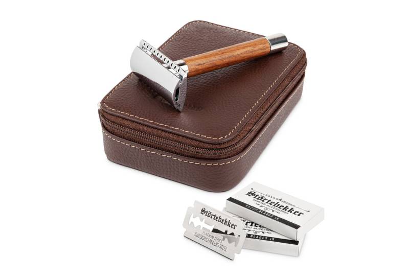 Störtebekker Rasierset Rasierhobel Solingen Walnuss - Set inkl. Lederetui - made in Solingen von Störtebekker