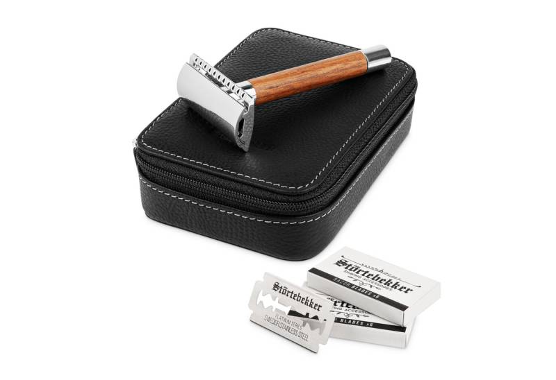 Störtebekker Rasierset Rasierhobel Solingen Walnuss - Set inkl. Lederetui - made in Solingen von Störtebekker