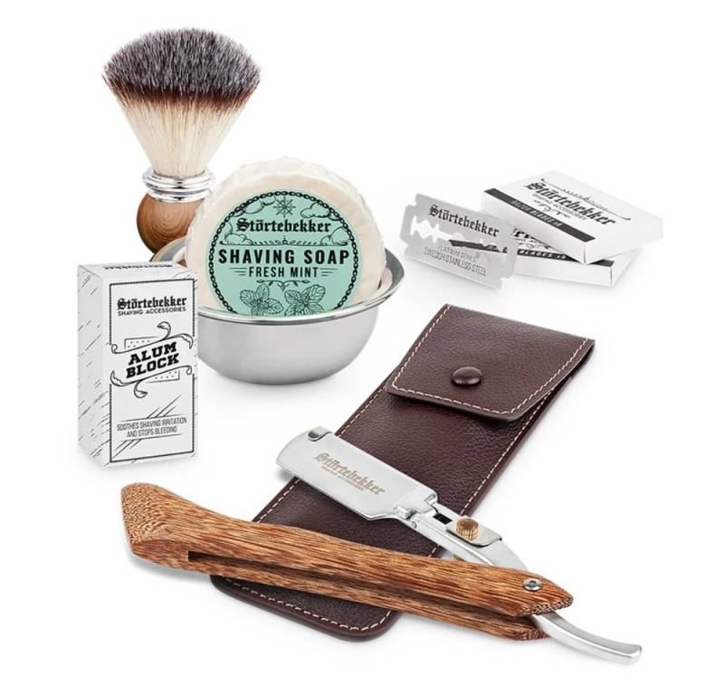 Störtebekker Rasierset - Rasiermesser 'Heartwood' - Rasierset Herren, mit Rasierpinsel, Rasierschale, Rasierseife, Alaunstein und 10 Klingen von Störtebekker
