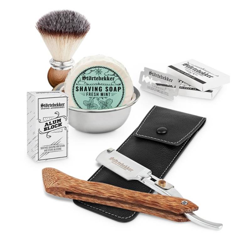 Störtebekker Rasierset - Rasiermesser 'Heartwood' - Rasierset Herren, mit Rasierpinsel, Rasierschale, Rasierseife, Alaunstein und 10 Klingen von Störtebekker