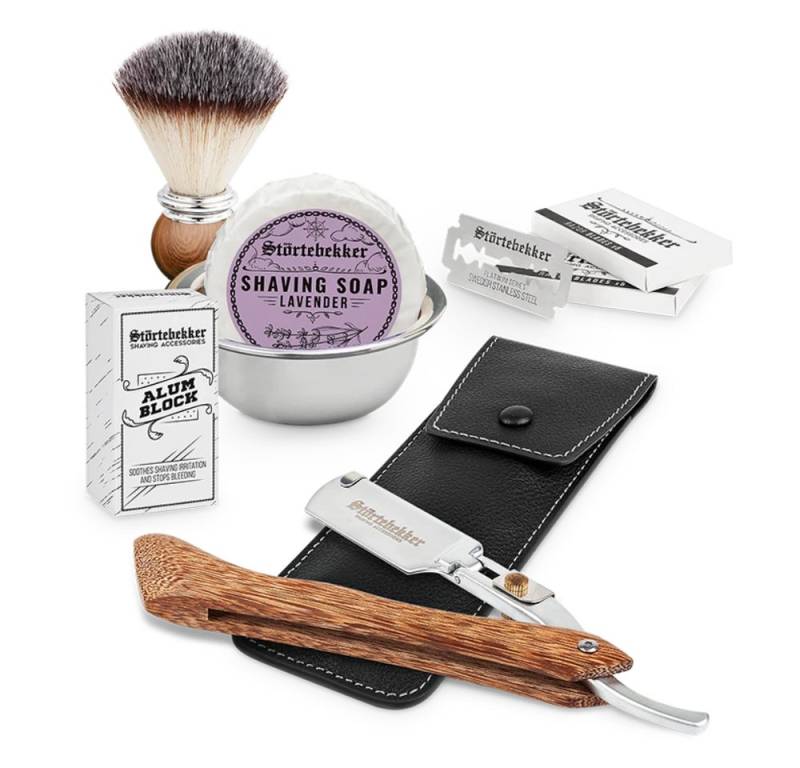 Störtebekker Rasierset - Rasiermesser 'Heartwood' - Rasierset Herren, mit Rasierpinsel, Rasierschale, Rasierseife, Alaunstein und 10 Klingen von Störtebekker