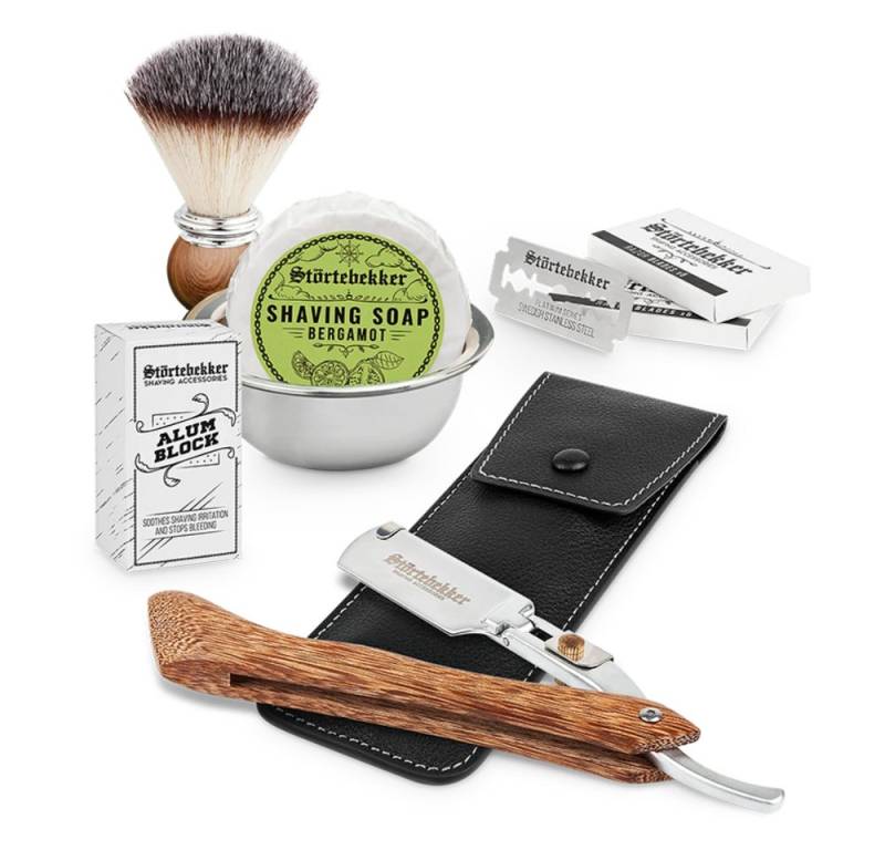 Störtebekker Rasierset - Rasiermesser 'Heartwood' - Rasierset Herren, mit Rasierpinsel, Rasierschale, Rasierseife, Alaunstein und 10 Klingen von Störtebekker