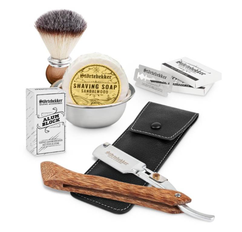 Störtebekker Rasierset - Rasiermesser 'Heartwood' - Rasierset Herren, mit Rasierpinsel, Rasierschale, Rasierseife, Alaunstein und 10 Klingen von Störtebekker