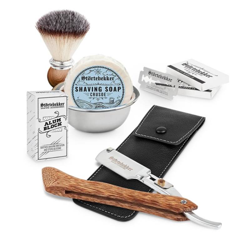 Störtebekker Rasierset - Rasiermesser 'Heartwood' - Rasierset Herren, mit Rasierpinsel, Rasierschale, Rasierseife, Alaunstein und 10 Klingen von Störtebekker