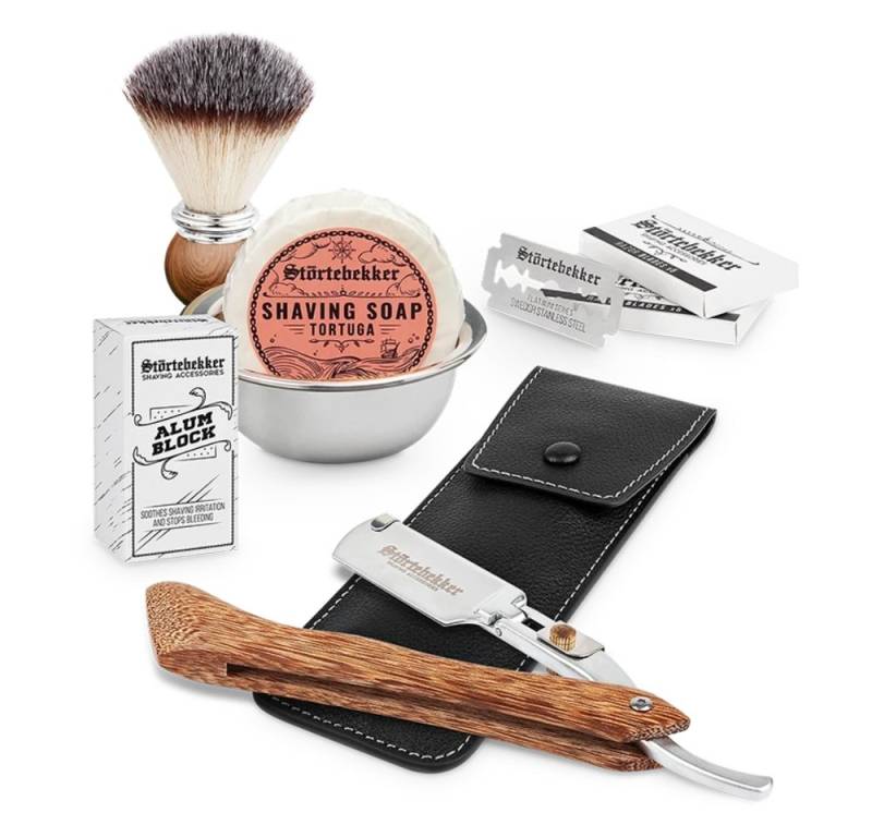 Störtebekker Rasierset - Rasiermesser 'Heartwood' - Rasierset Herren, mit Rasierpinsel, Rasierschale, Rasierseife, Alaunstein und 10 Klingen von Störtebekker