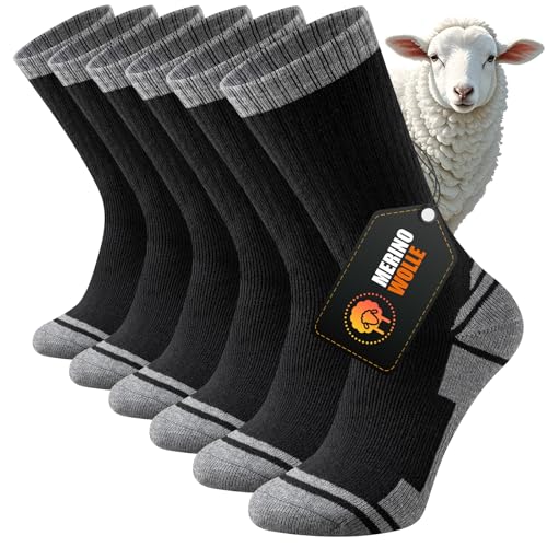 Stoeury Merino Wandersocken Herren Damen, Dicke Thermosocken Wintersocken, Warme Merinowolle Outdoor Socken, Anti Blase Gepolsterte Trekkingsocken, Atmungsaktiv Sportsocken 3 Paar, Schwarz 39-42 von Stoeury
