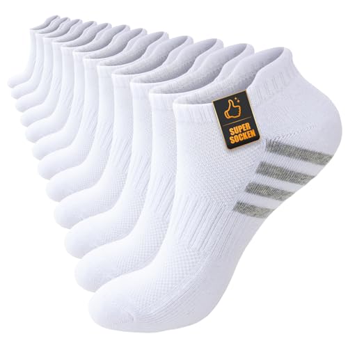 Stoeury Sneaker Socken Herren Damen 43-46 39-42 35-38 47-50, 6 Paar Atmungsaktive kurze Sportsocken Laufsocken, Anti Schweiß Gepolsterte Baumwolle Sneakersocken, Weiß, 39-42 von Stoeury