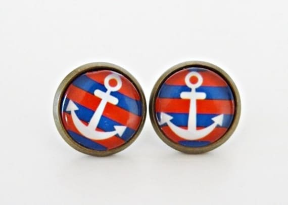 Bronze Ohrstecker "Anker_Rot-Blau" Glas von StoffAtelierDesign