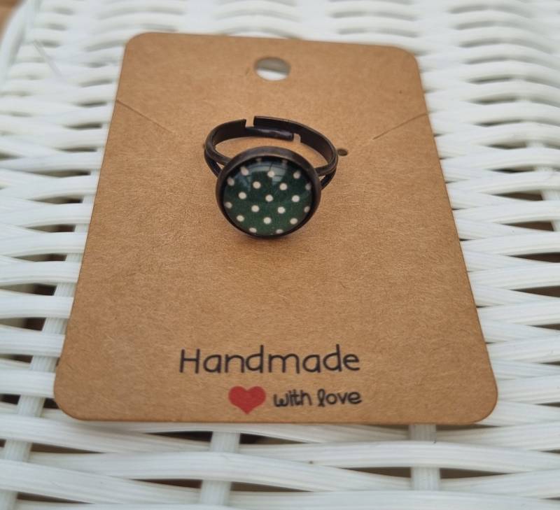 Bronze Ring Cabochon Minipunkte Dunkelgrün von StoffAtelierDesign