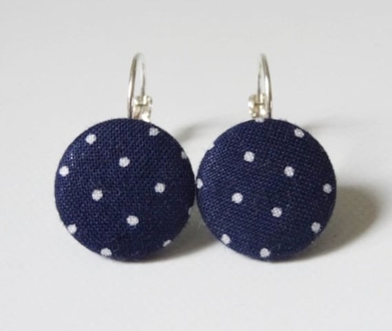 Ohrhänger Silber Stoffknopf "Punkte Auf Blau" von StoffAtelierDesign