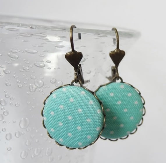 Ohrhänger Stoffknopf Pünktchen Mint von StoffAtelierDesign