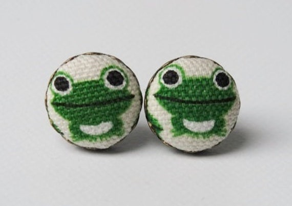 Ohrstecker Mit Stoffknopf Frosch Bronze Ohrstecker Mit Stoffknopf Frosch Bronze von StoffAtelierDesign