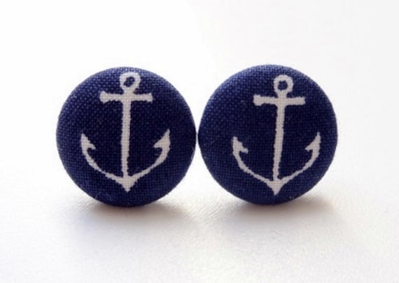 Ohrstecker Stoffknopf "Ahoi_Anker" von StoffAtelierDesign
