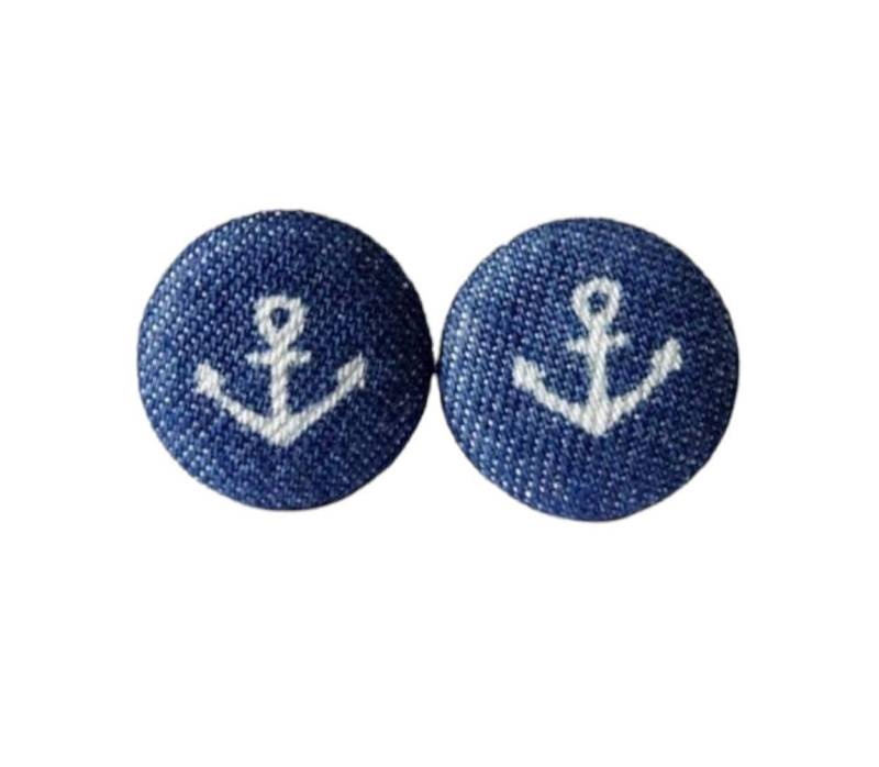 Ohrstecker Stoffknopf "Anker_Jeans" von StoffAtelierDesign