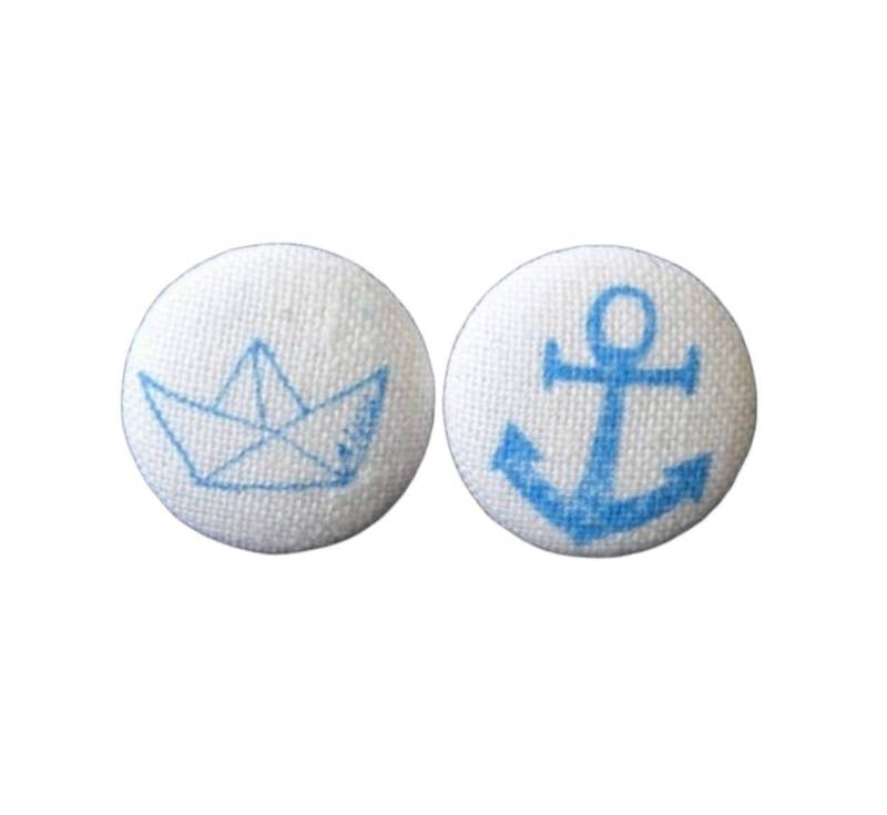 Ohrstecker Stoffknopf "Anker&papierboot" von StoffAtelierDesign