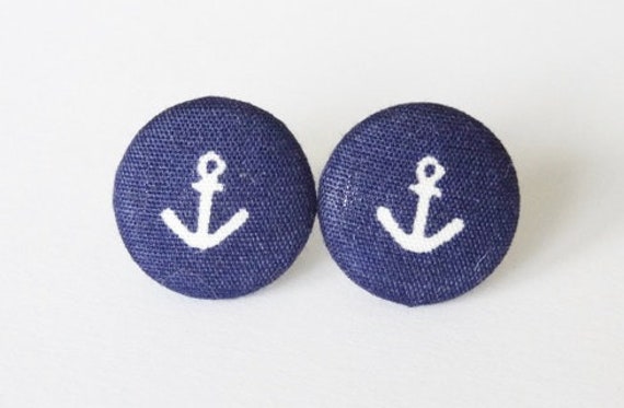 Ohrstecker Stoffknopf Blau Anker von StoffAtelierDesign