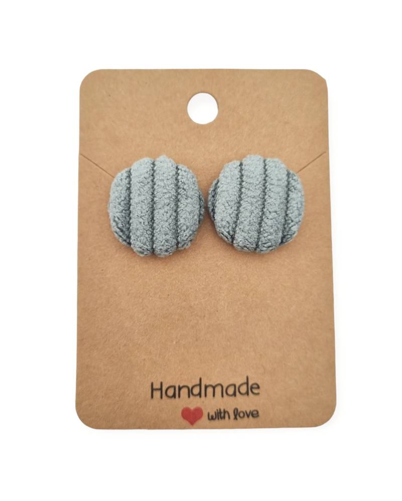 Ohrstecker Stoffknopf Cord Blaugrau von StoffAtelierDesign