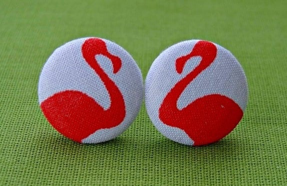 Ohrstecker Stoffknopf "Flamingos" von StoffAtelierDesign